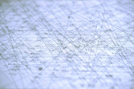 Atlas of Movements, Movement #25 (Brussels - Luzern - Brussels), time perspective drawing (detail), pencil on paper (1200mm x 1290mm), 1997