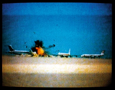 Three hijacked jets on desert Airstrip, Amman, Jordan 12 September 1970.